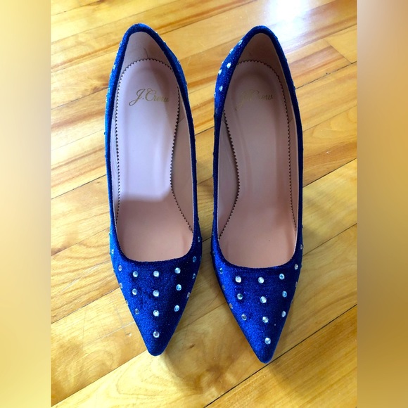 New J crew Elsie made in Italy velvet sparkling heels sz 6.5 - Picture 1 of 8